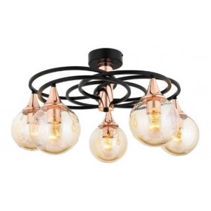 METAL and GLASS COPPER PLATED and BLACK CHANDELIER 60 CM DIAMETER LOAD: 31 CM